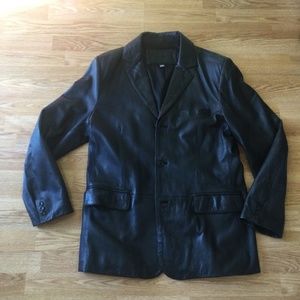 Apt 9 Men’s Black Leather Blazer Sport Coat 42R 3 Button Fitted Style